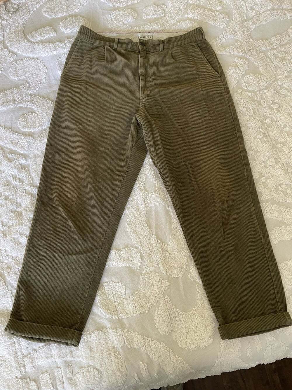 Alex Mill Corduroy Pants Standard Pleat Olive Wide Wale Cuffed 33 Fall Workwear